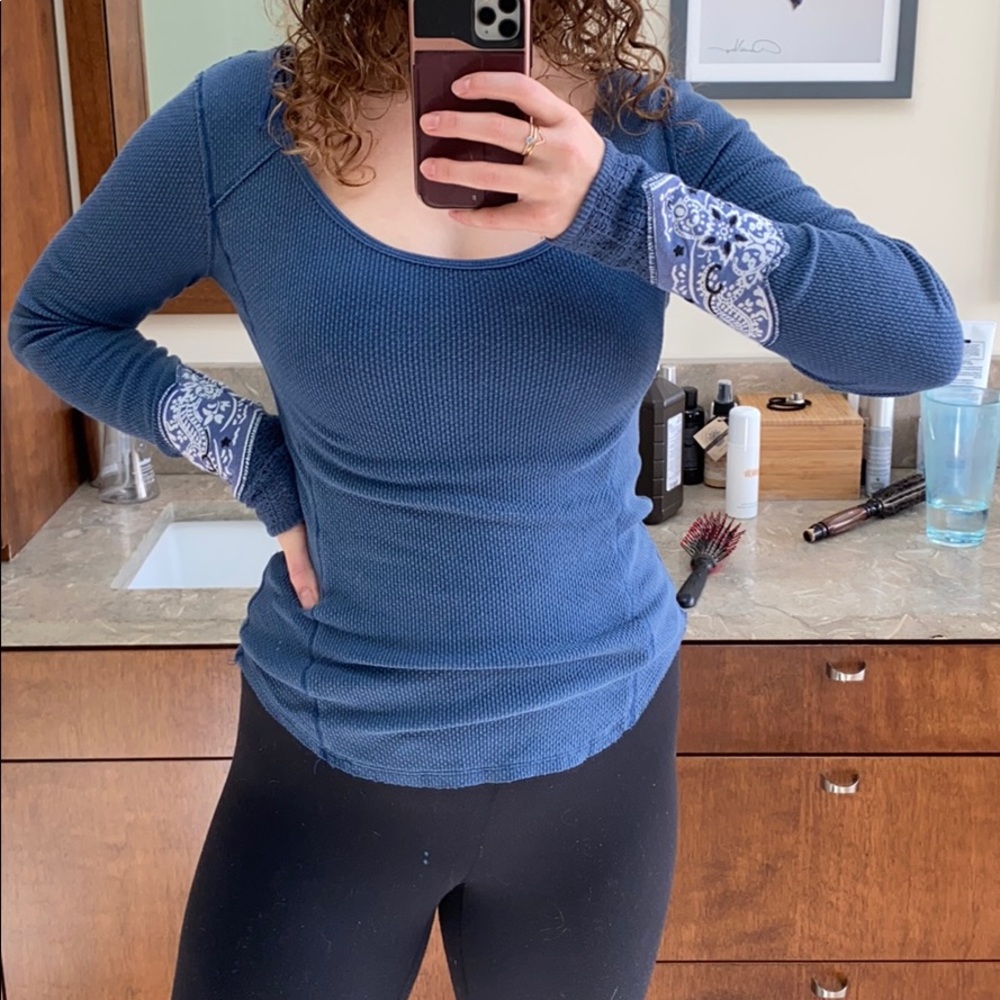 Blue Free People Thermal Shirt